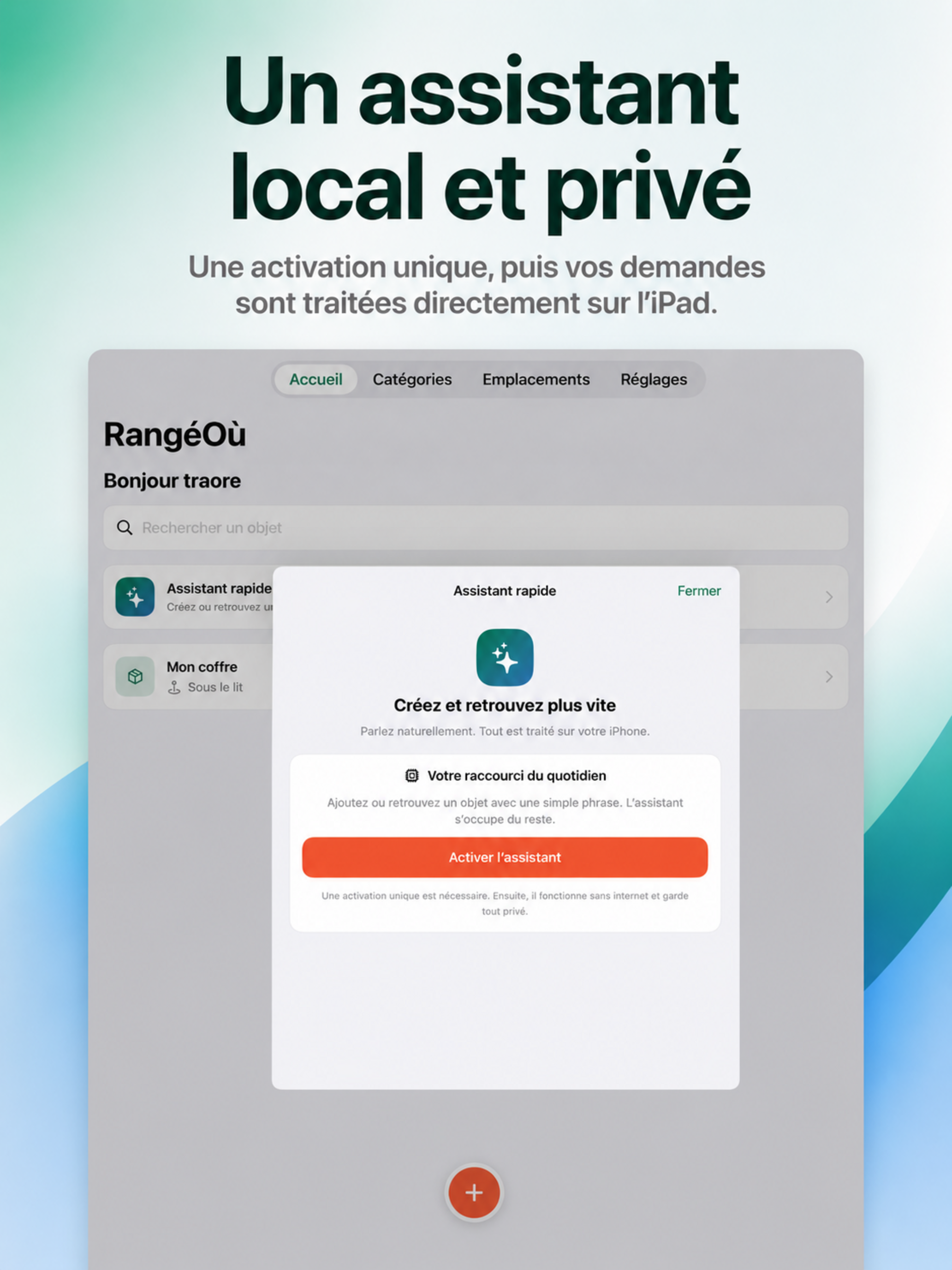 Assistant local et privé de RangéOù sur iPad