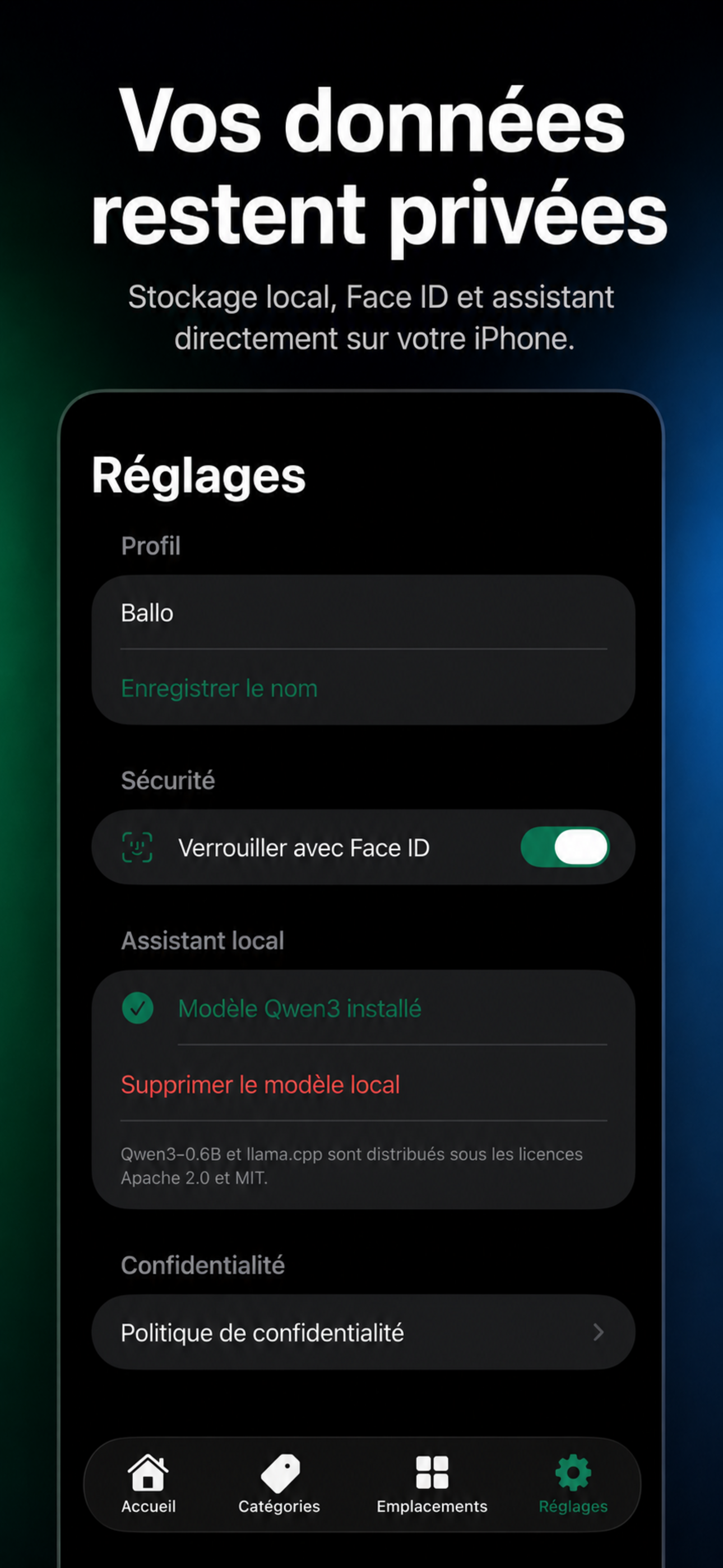 Réglages de confidentialité de RangéOù sur iPhone